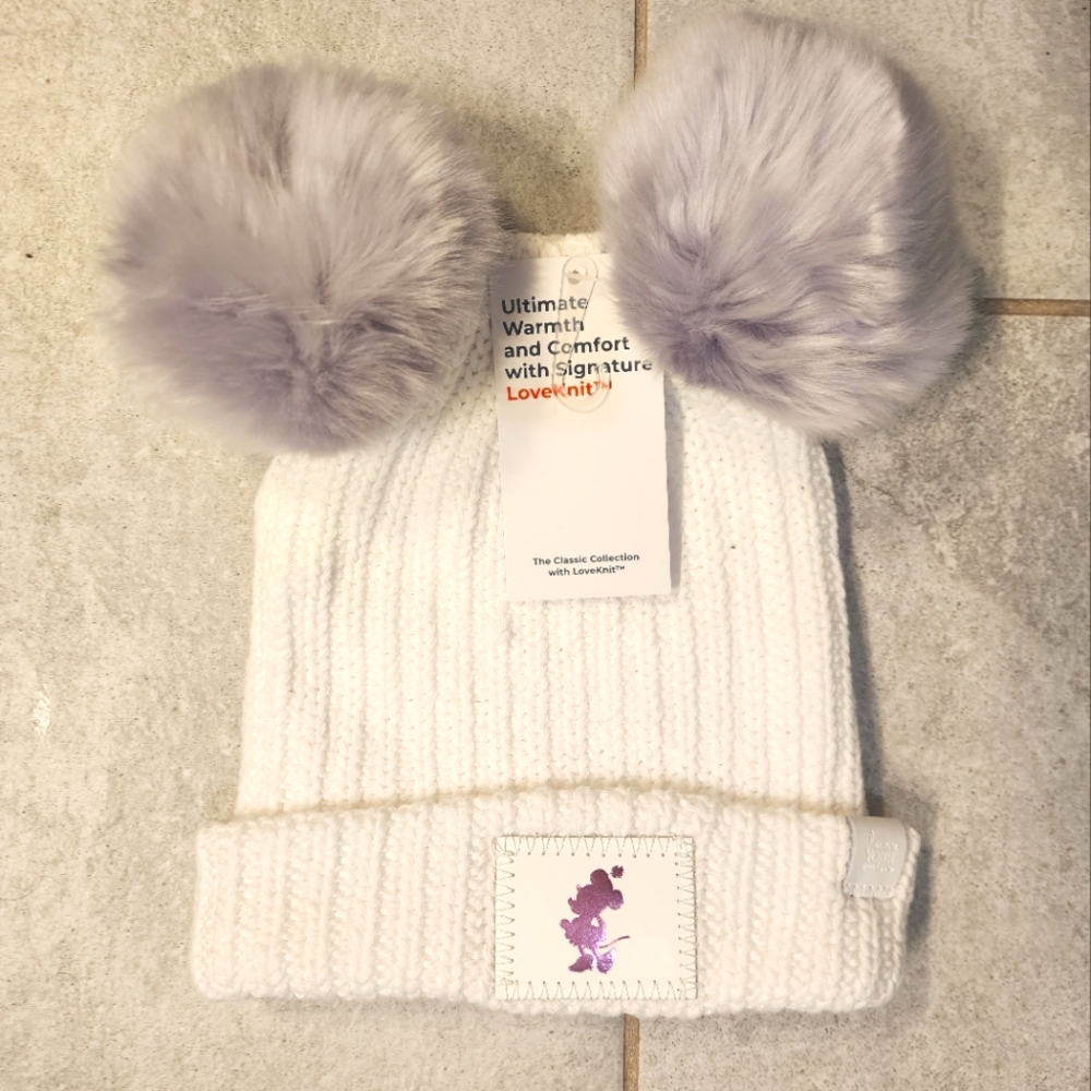Love Your Melon Minnie Mouse White Double Pom Beanie